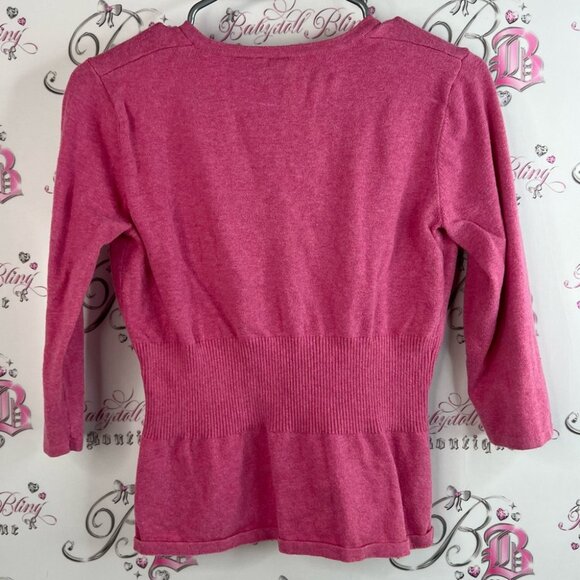 Kersh 81 nineteen cardigan pink button up Vibrant Pink Knit Top cinch waist - Picture 2 of 10